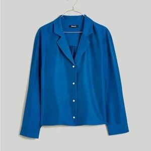 Madewell $148 Silk Button Up Shirt Pacific Cove Size M NM441